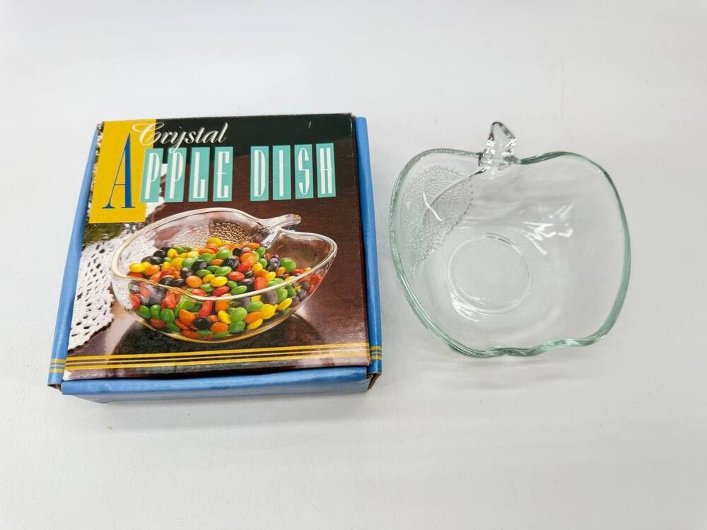 Crystal Apple Clear Glass Candy Serving Dish Bowl With Original Box